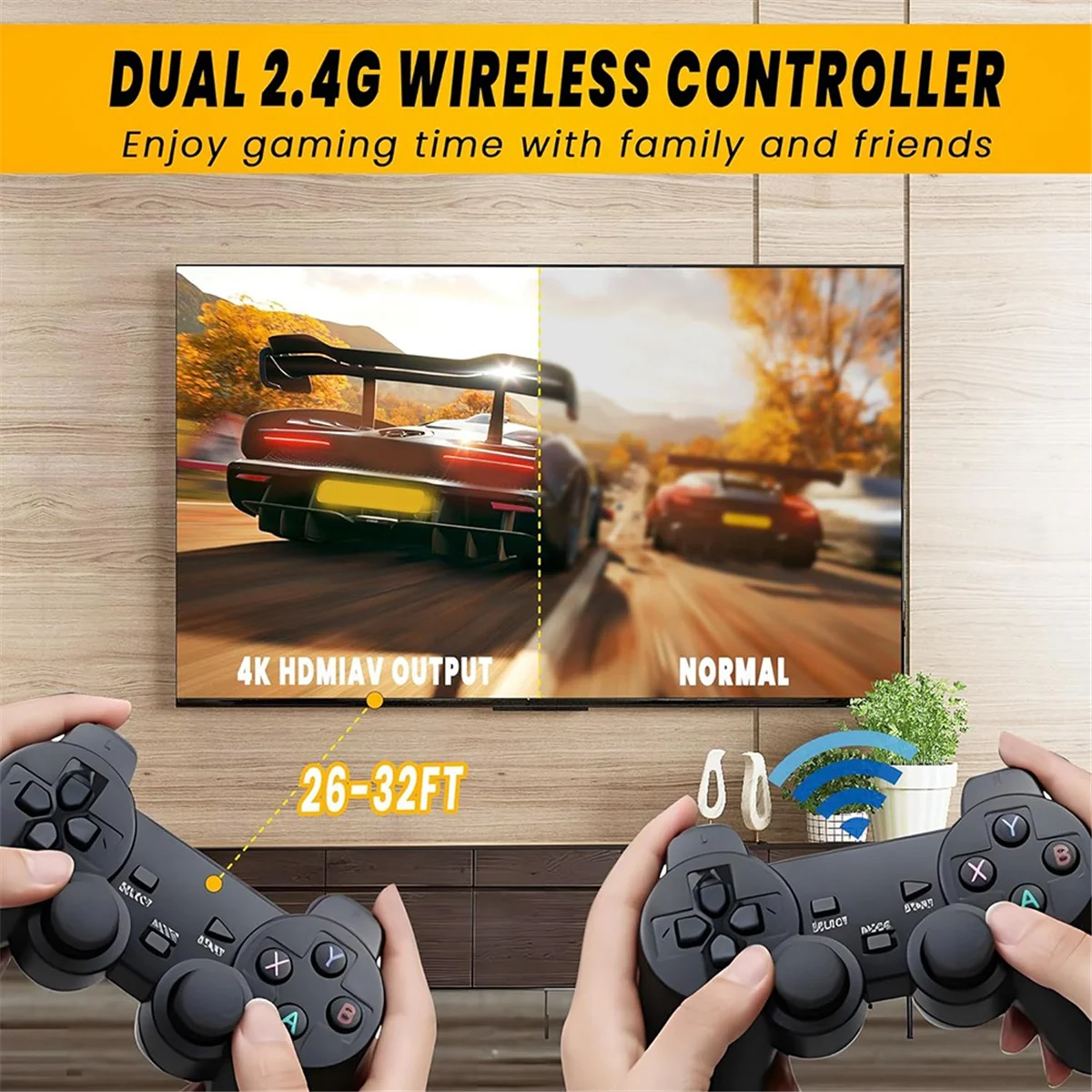 20000+ Games 4K Wireless Retro Game Console , Plug and Play Video Game Stick with 2.4G Wireless Controllers(64G)