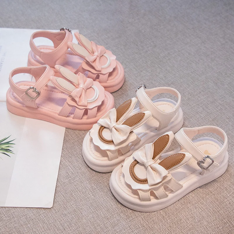 Girls Lace Princess Sandals Lolita Style Children Summer Beach Shoes Color Matching Fashion Kids Party Wedding Shoes with Bunny