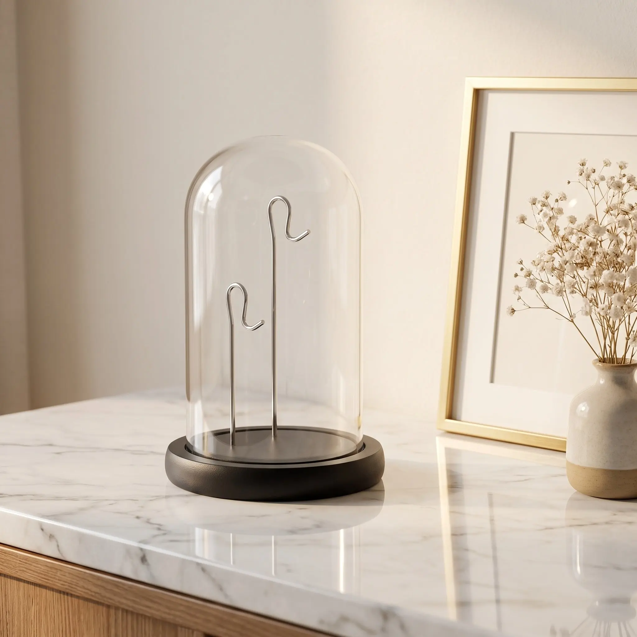 Pocket Watch Glass Display Dome Eva Base Gold Hook Dust Proof Display Case Collector Countertop Watch Stand Glass Dome with Hook