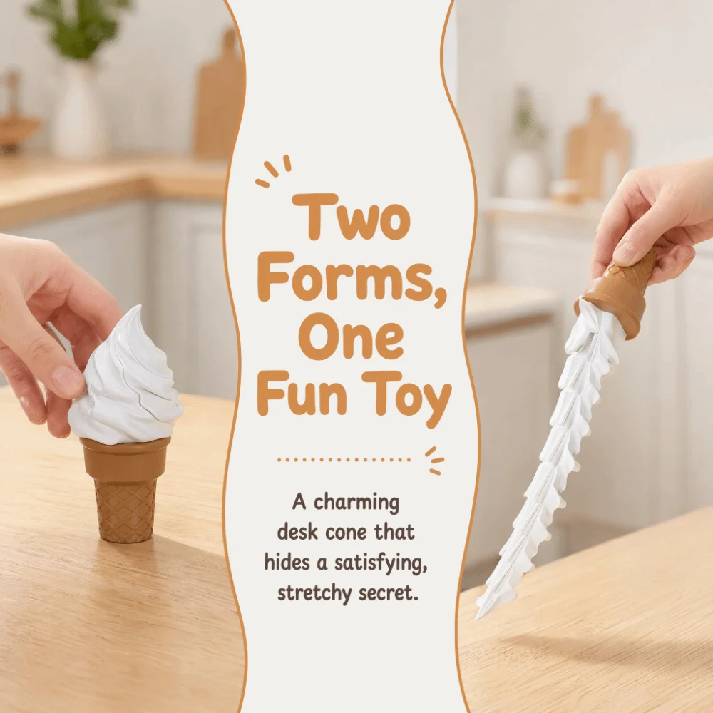 Creative Ice Cream Retractable Toy 3D Printed Realistic Simulation Novelty Gag Gift Waffle Cone Stretch-Out Ice Cream Cone Toy