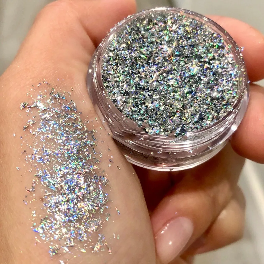 

1JAR Laser Silver Rainbow Nail Glitter Net-0.2g Galaxy Unicorn Holo Flakes Laser Glitter Pigments DIY Nail Art Ultra-thin Sequin