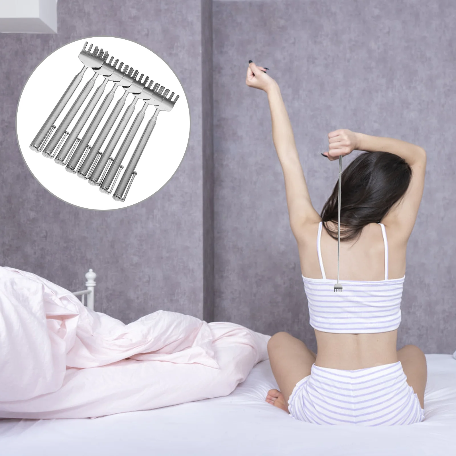 

8Pcs Extendable Back Scratcher Stainless Steel Retractable for Itch Relief Body Massager Tool Portable for Daily Use