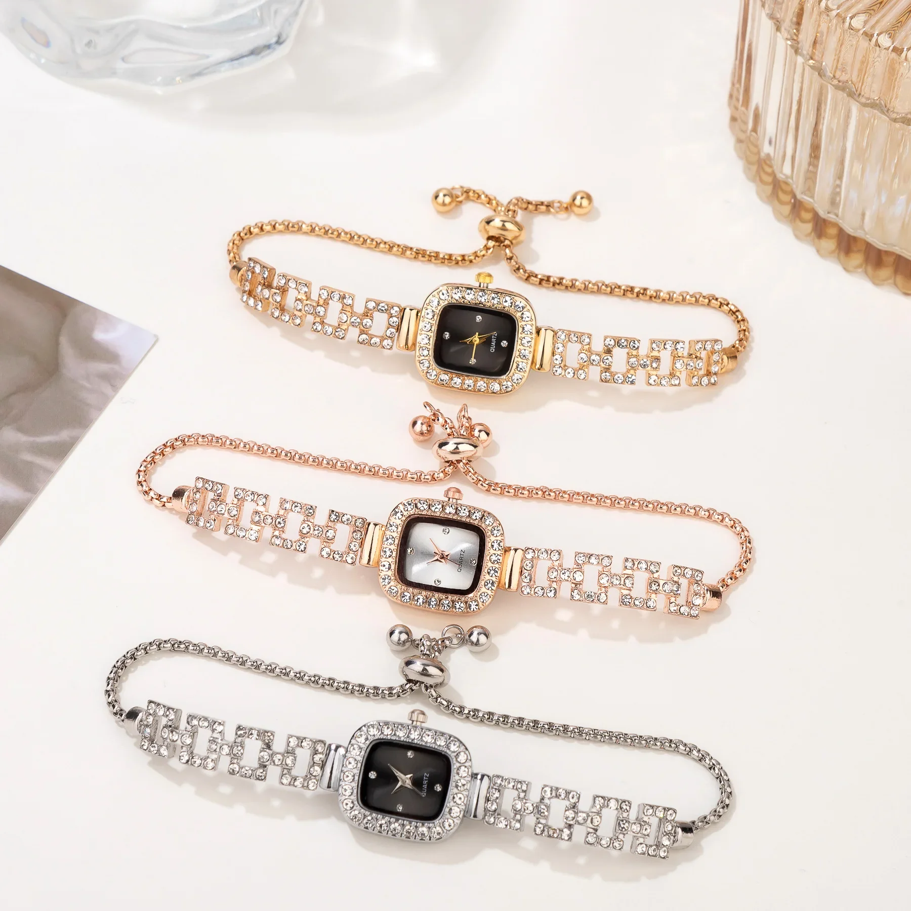 Jam Tangan Kuarsa Elegan Jam Tangan Wanita Gelang Mewah Jam Tangan Kristal Berlian Часы Relogios Feminino Relojes Para Mujer