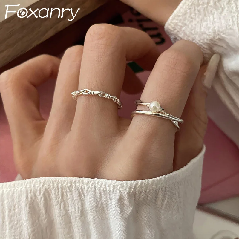 Foxanry Silver Color Minimalist Hollow Geometric Rings For Women Couples Fashion Creative Classic Elegant Birthday Jewelry Gifts