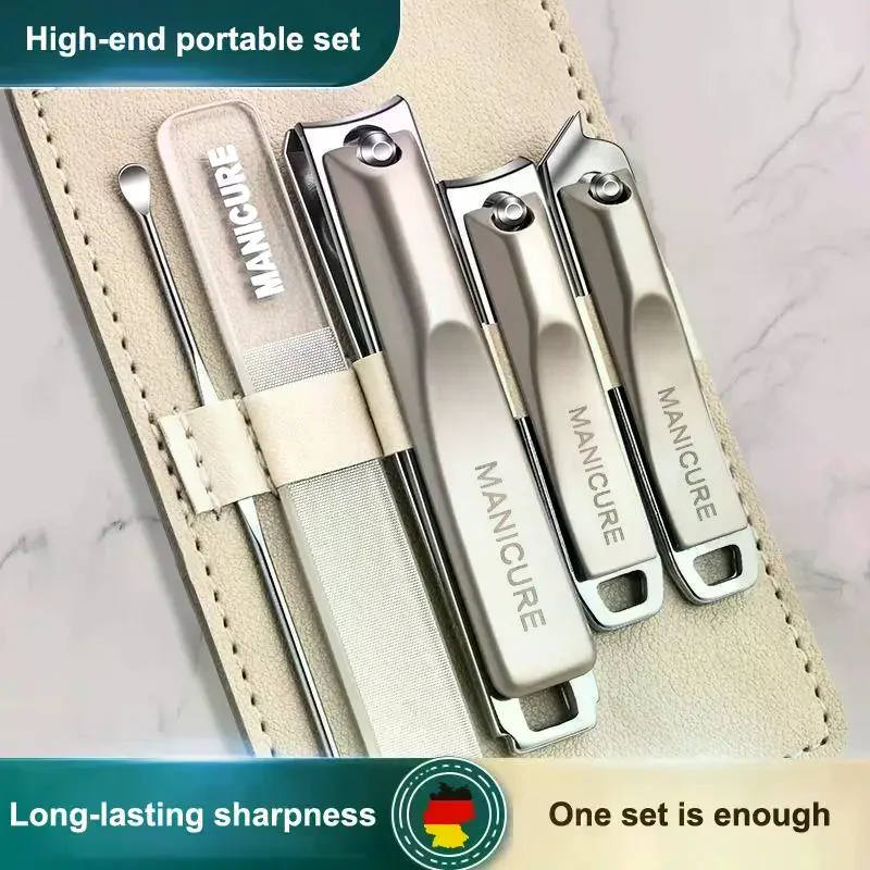 5/10Pcs Professional Nail Clippers Set With Rotating Leather Bag Manicure Pedicure Trimmer Kit Nail Care Tools