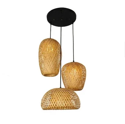 Natural Rattan Wicker Ceiling Chandeliers Chinese Bamboo Lampshade Pendant Lamps Hand Woven E27 Lighting Fixtures Hanging Lights