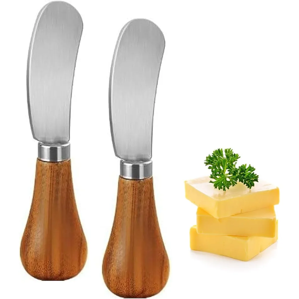 

Butter Spreader Knife, 2 Pack Stainless Steel Cheese Spreader With Wooden Handle 12.5cm for Kitchen, Vegetables, Fruits