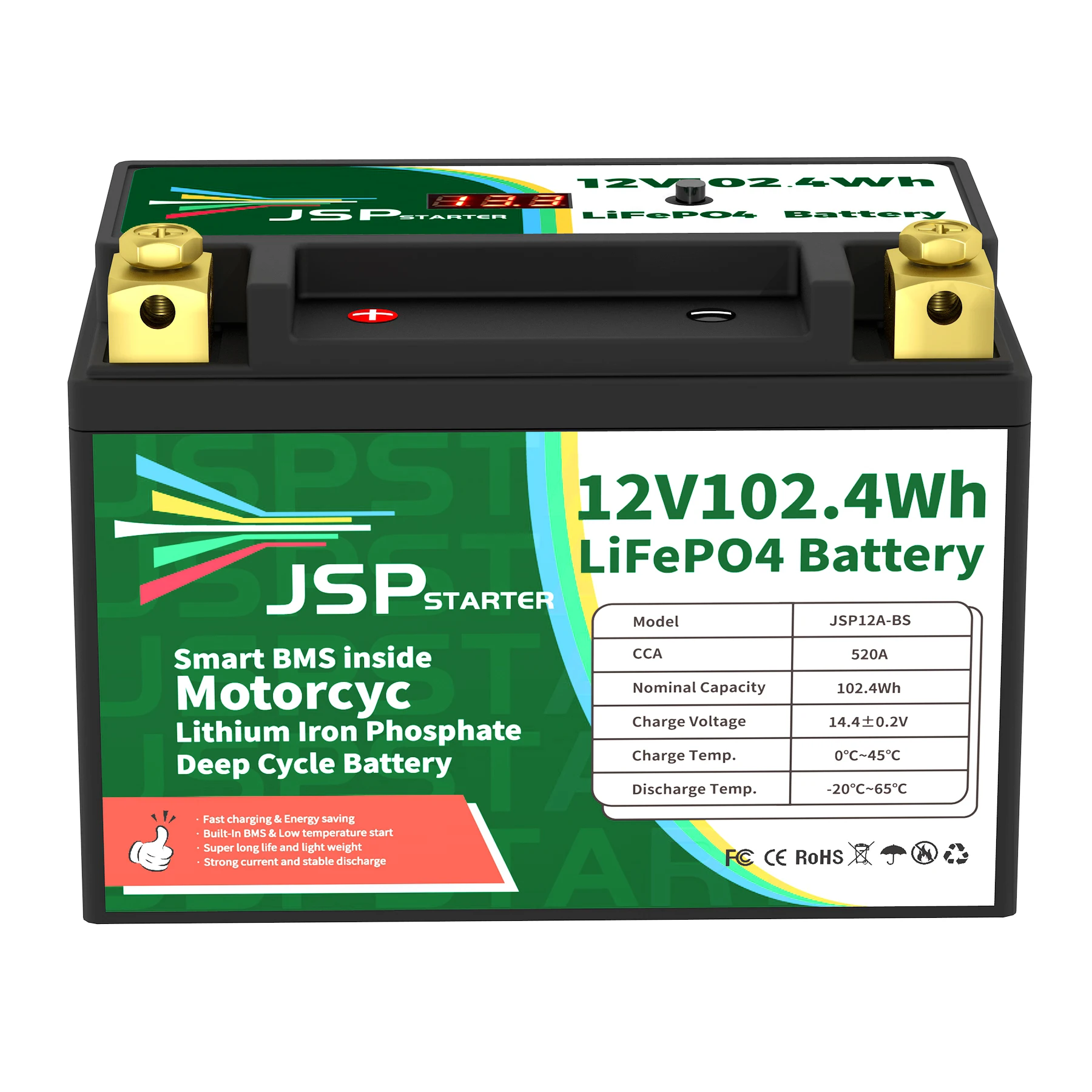 JSP12A-BS 12.8V 102.4Wh CCA 520A BMS Motorcycle Start Battery 12.8V Lithium iron Phosphate Scooter LiFePO4 Batteries YTX12A-BS