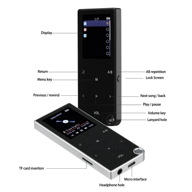 Bluetooth 5.0 Lossless MP3 Hifi Music Player Portable Player With FM/Ebook/Recorder/MP4 Video Player