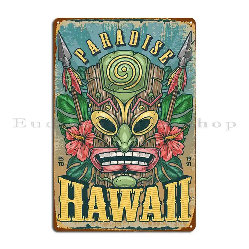 Hawaii Tiki Paradise Metal Sign Club Bar Cinema Character Wall Decor Create Tin Sign Poster