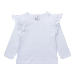 Baby Girls Basic Tee Long Sleeve T-shirt Cotton Solid Sweet Lace Ruffles Decor Princess Tops Spring Autumn Infant Toddler Blouse