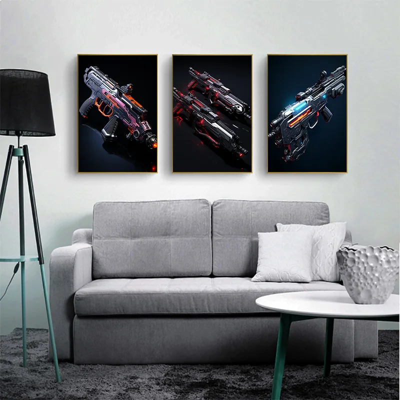 1Pcs Decoration Bedroom Canvas Painting Wall Decoration Poster Pistol Cool Submachine Gun Room Decor Home Decor Interior Posters