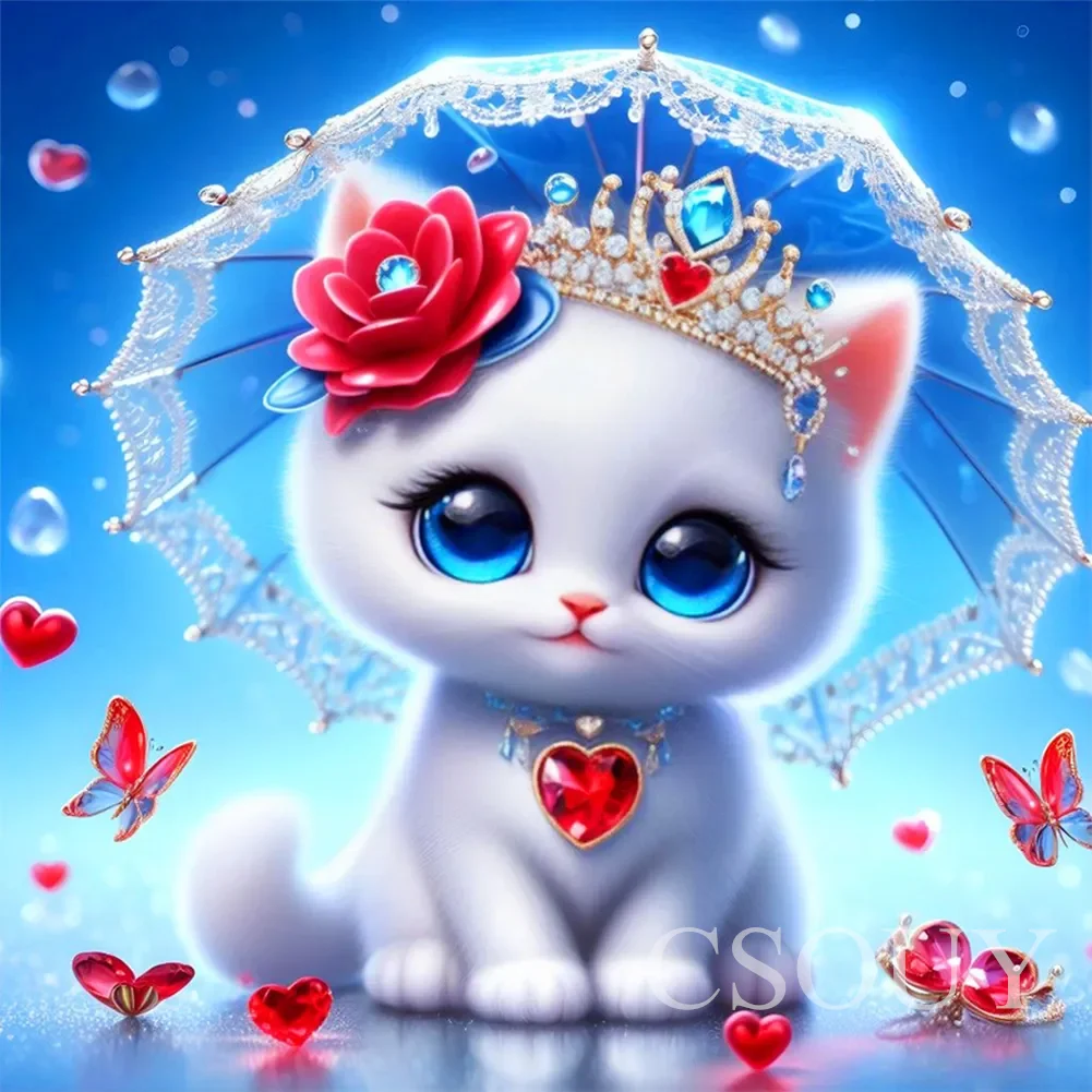 

Crystal Full Square AB Diy Diamond Painting Cross Stitch White Cat Flower 5D Crystal Mosaic Embroider Needlwork Rhinestones Home