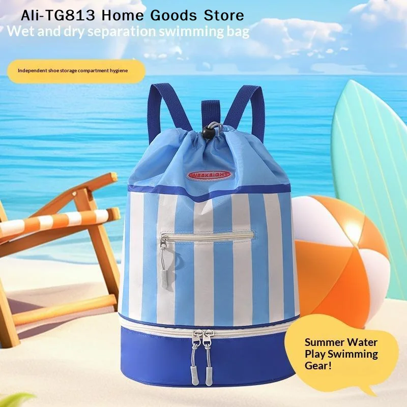 

[TG813]Dry/Wet Separation Children's Swimming Backpack Large Capacity Lightweight Striped Waterproof Beach Backpack