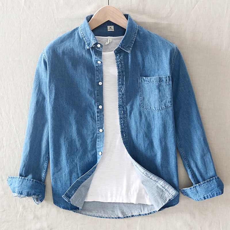 

Casual Long Sve Denim irt Men's Spring Autumn New Sle Simple Office Outerwear Jaet Breathable Cotton Loose Fit irt