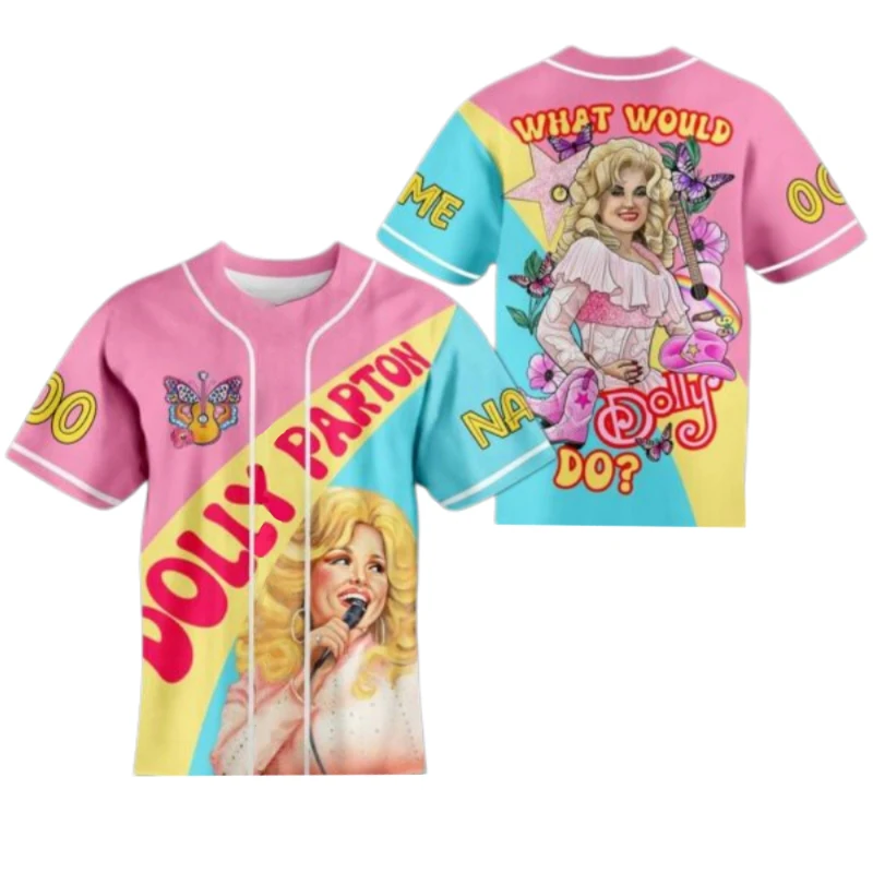Dolly Parton Make Country Music Great Again Baseball Jersey USA Flag Print Short Sleeve Y2K Oversized Loose Fit Fan Streetwear