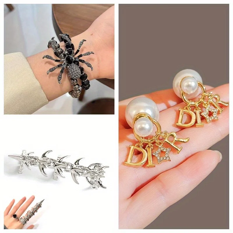 3pcs/set Punk Jewelry Sets Earrings Bracelets Ring for Women Men with Spider Imitation Pearl Design Halloween Pulseras Mujer