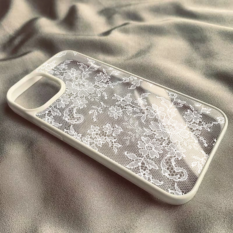 Funda floral vintage de encaje blanco para iPhone 17 16 15 14 11 12 13 Pro Max 16E 17Air X XR XS 7 8 Plus SE 2022 protectora 6