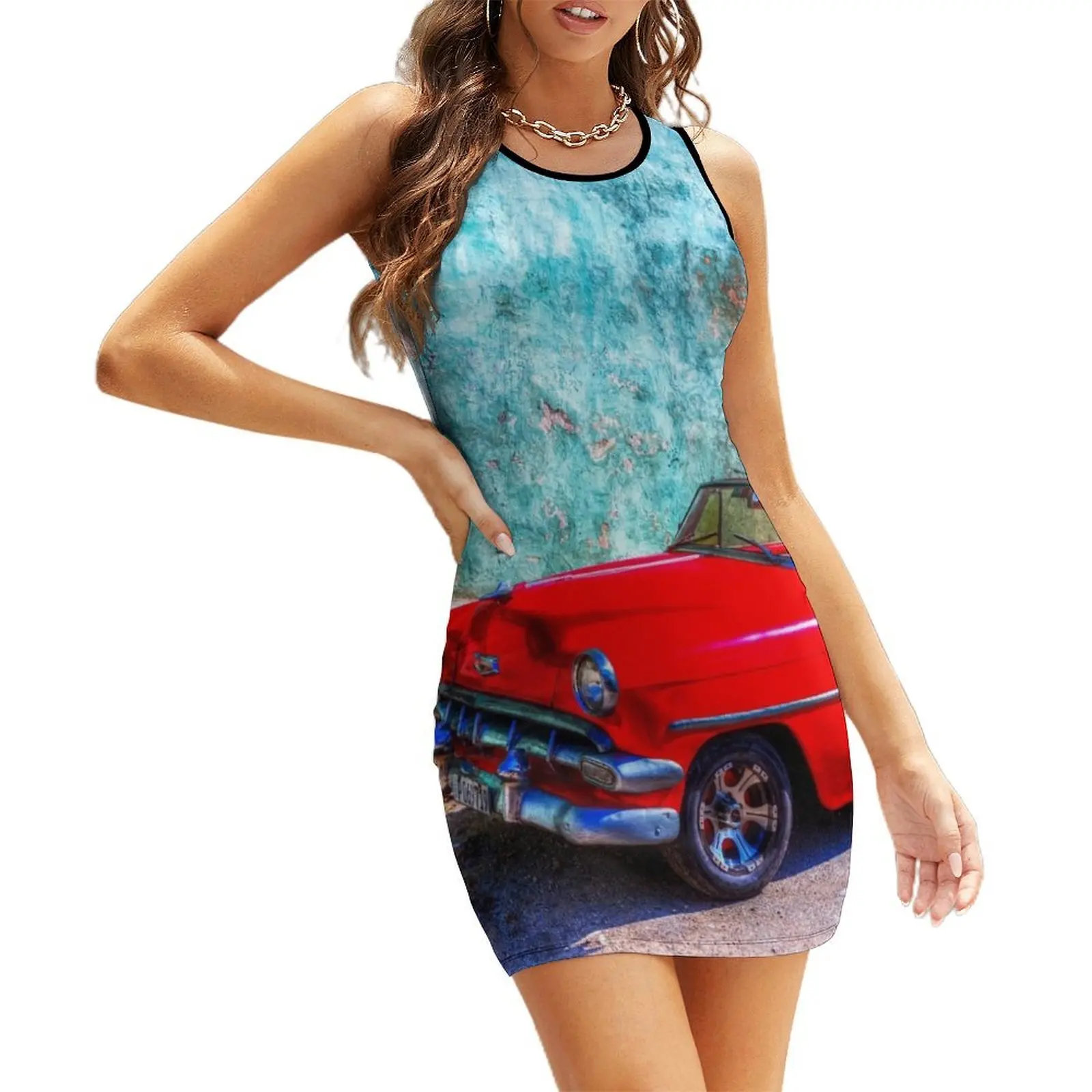 

Red Convertible Car In Havana Sleeveless Sundress dresses for prom Clothing summer women's dress 2025