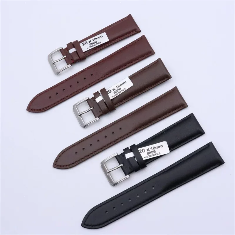 Unisex Thickened Genuine Leather Watch Strap - Pin Buckle, Black & Brown Fashion Accessory 12/14/16/18/19/20/21/22mm