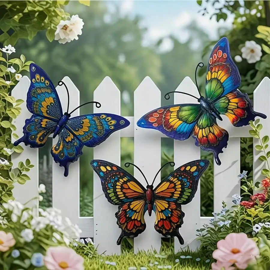 1/3pcs Colorful Metal Butterfly Statue Wall Decor, Suitable for Gardens, Courtyards, and Outdoor Fence Wall Art Decoration