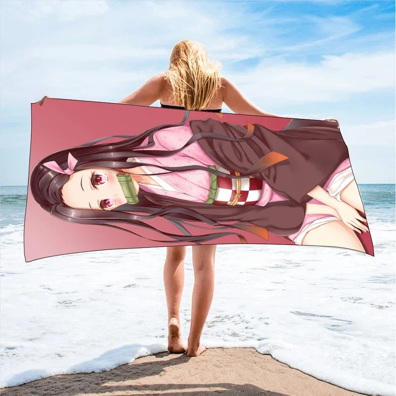 New Bathing Towels Demon Slayer Nezuko Kamado Printing Anime Home Decor Textile Comfortable Summer Beach Towel Toalhas De Banho