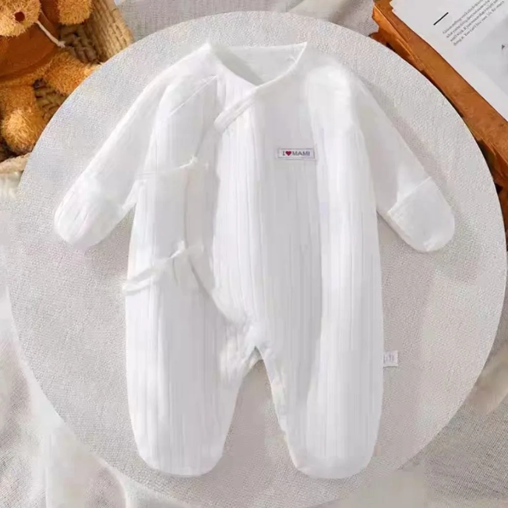 

Long Pants Climb Lace Up Baby Romper Infant Romper Casual Outfit Foot-Cover Frogsuit Anti-scratching Cotton Baby Bodysuit