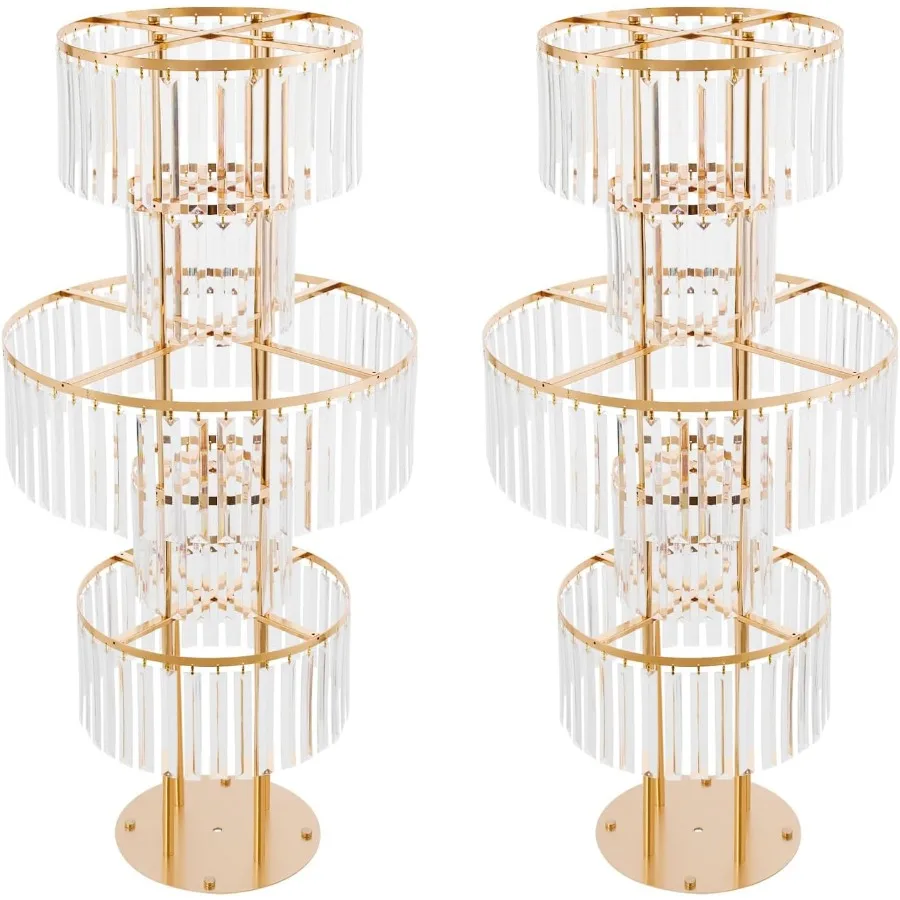 2 قطعة حامل زهور مستدير ذهبي 43.3 بوصة 5 طبقات مع مزهرية كريستالية لتزيين حفلات الزفاف وأعياد الميلاد عرض قاعدة أنيقة