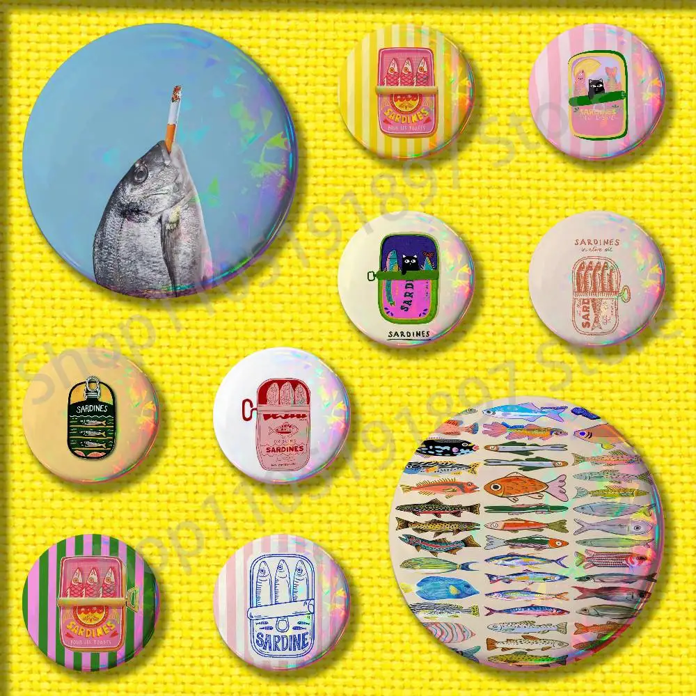 

Fish Funny Sardines Badges 25mm 75mm 44mm 58mm 32mm Round Pin Brooch Adornment Backpack Souvenir Cosplay Gift