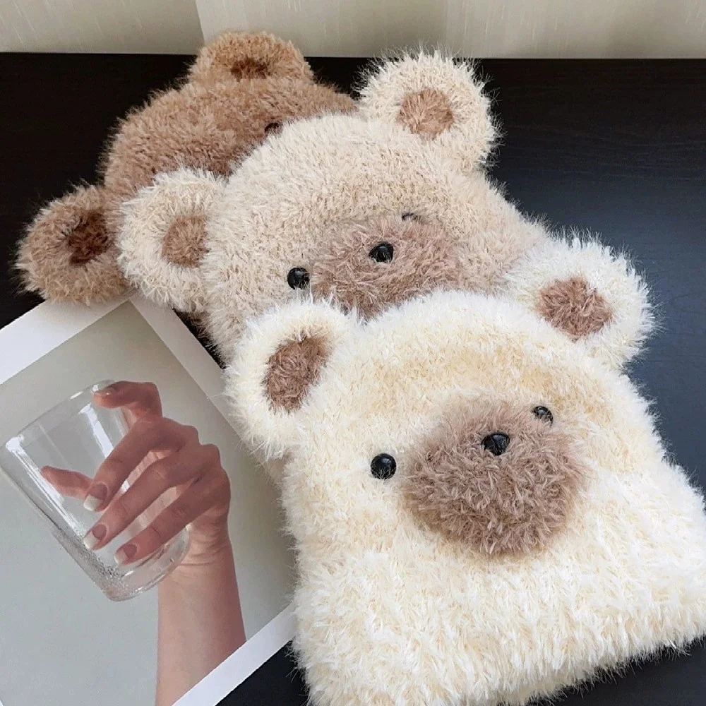 

Очаровательная плюшевая шапка-бини с мультяшными медвежьими ушками для женщин, осенне-зимняя теплая вязаная шапка, утепленная вязаная шапка для ушей, шапка для холодной погоды