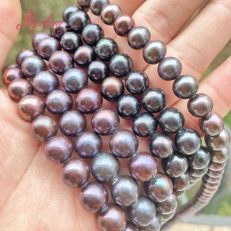 Natural Round Black Freshwater Pearl Stone Beads For Necklace Bracelet Jewelry Making Strand 15