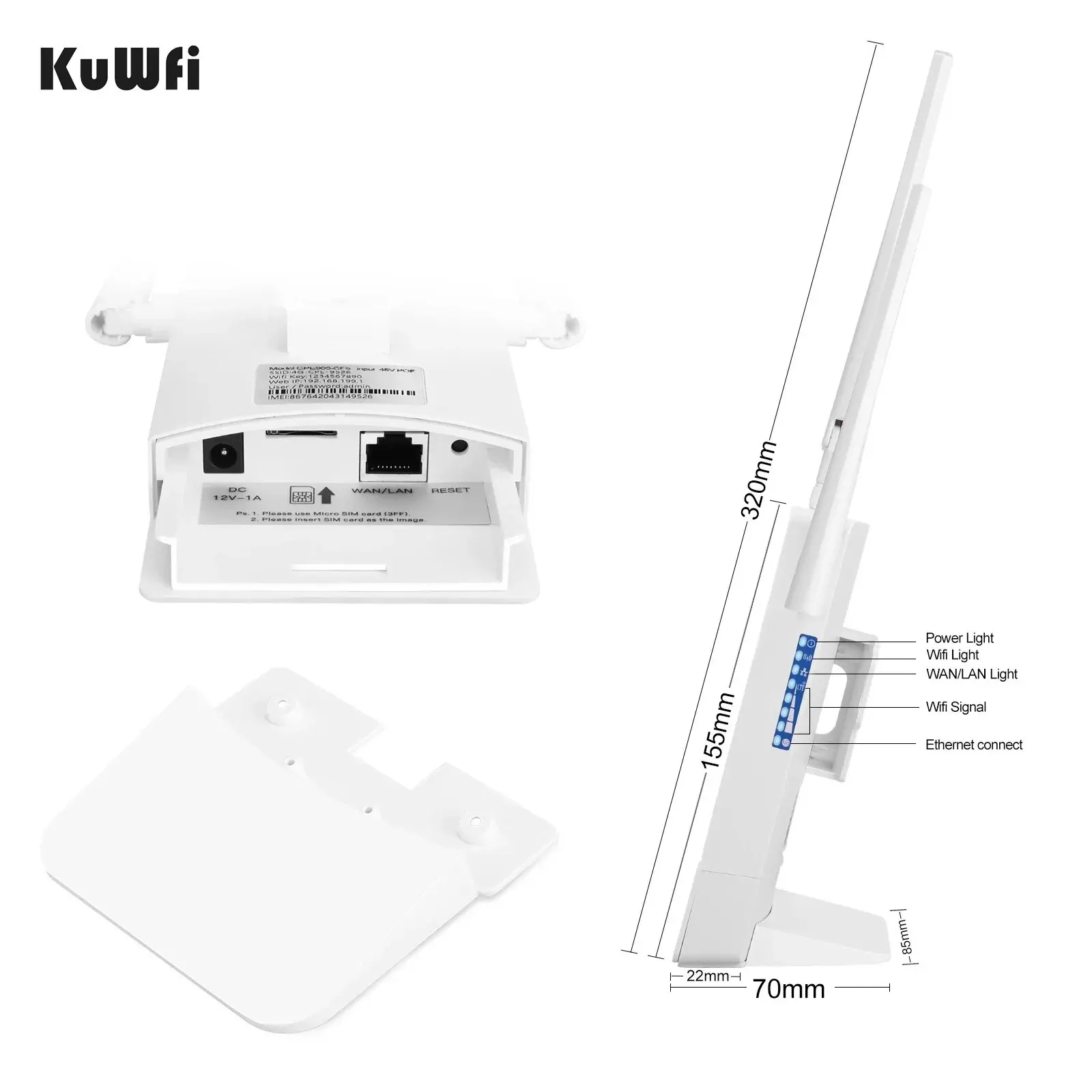 KuWFi 4G CPE Outdoor Router 300Mbps Wifi Router External Antenna Support Port Filtering DMZ MAC IP Settings for IP Camera