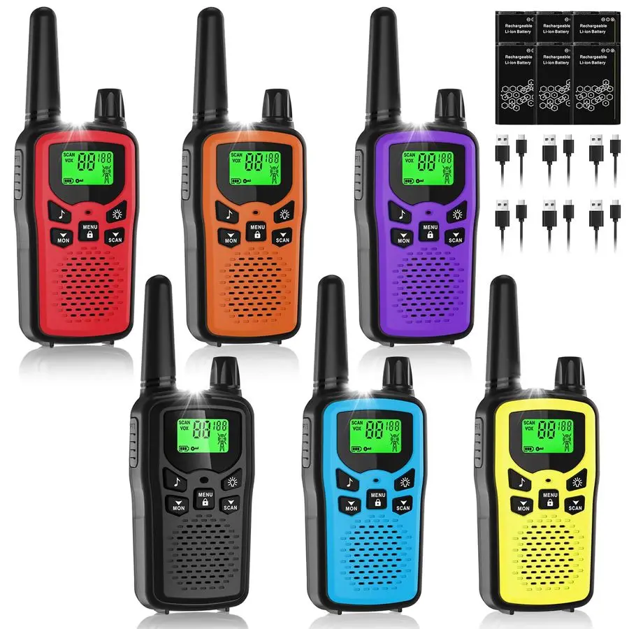 Talkies for Adult Long Range, 6 Pack Rechargeable 2 Way Radios, LED Flashlight Hiking Accessories Camping Gear Gifts for Kids Fa