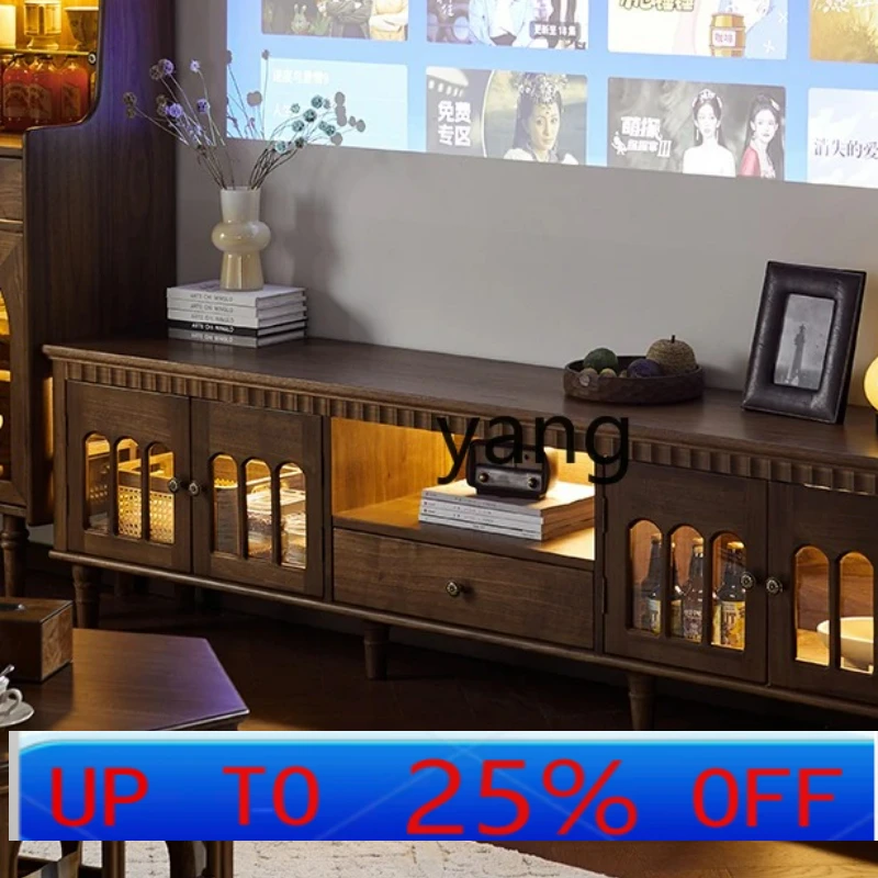 

LMM Solid Wood Vintage TV Cabinet Living Room Low Cabinet Glass Display Storage
