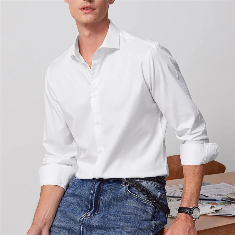 

New Men Formal Shirt Long Sleeve Office Solid Color Fashion Business White Blue Social Shirt Men's Clothing 7XL 8XL 9XL