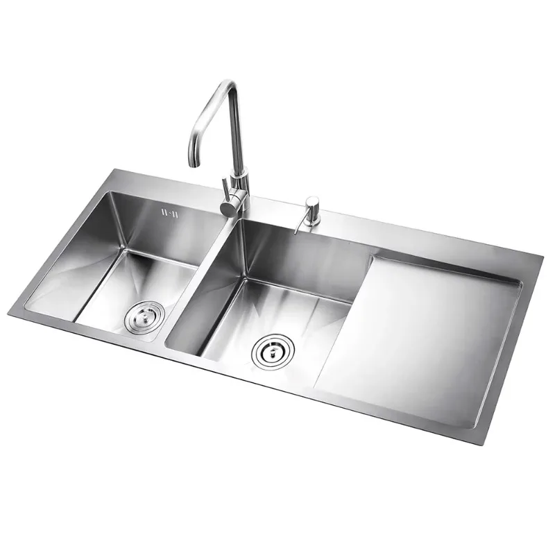 professional manufacturer square washing chrome handmade double bowl sink brushed kitchen sink with inclined platform