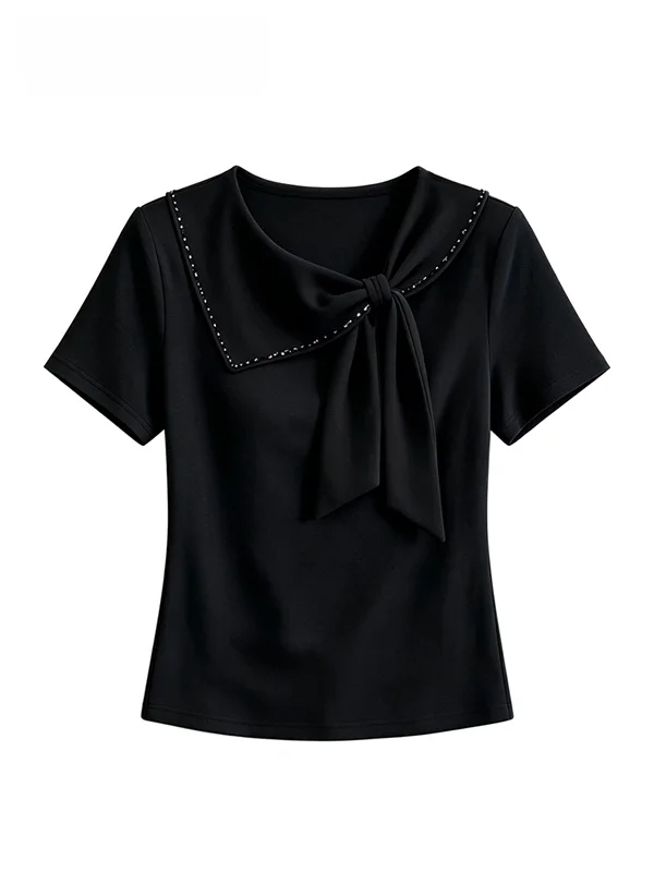 Cara CLUB plus Size Short Sleeve T-Shirt Women's Summer New Style Plump Sister Knot Slimming Fashionable Shoulder T...
