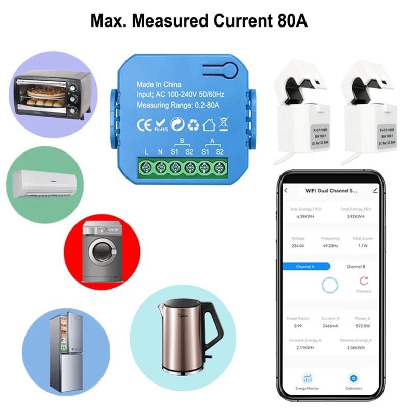 -Settembre Tuya Smart Contatore di energia Wifi a 2 vie Bidirezionale 1/2 canali con morsetto App Monitor Energia solare prodotta e di consumo 1