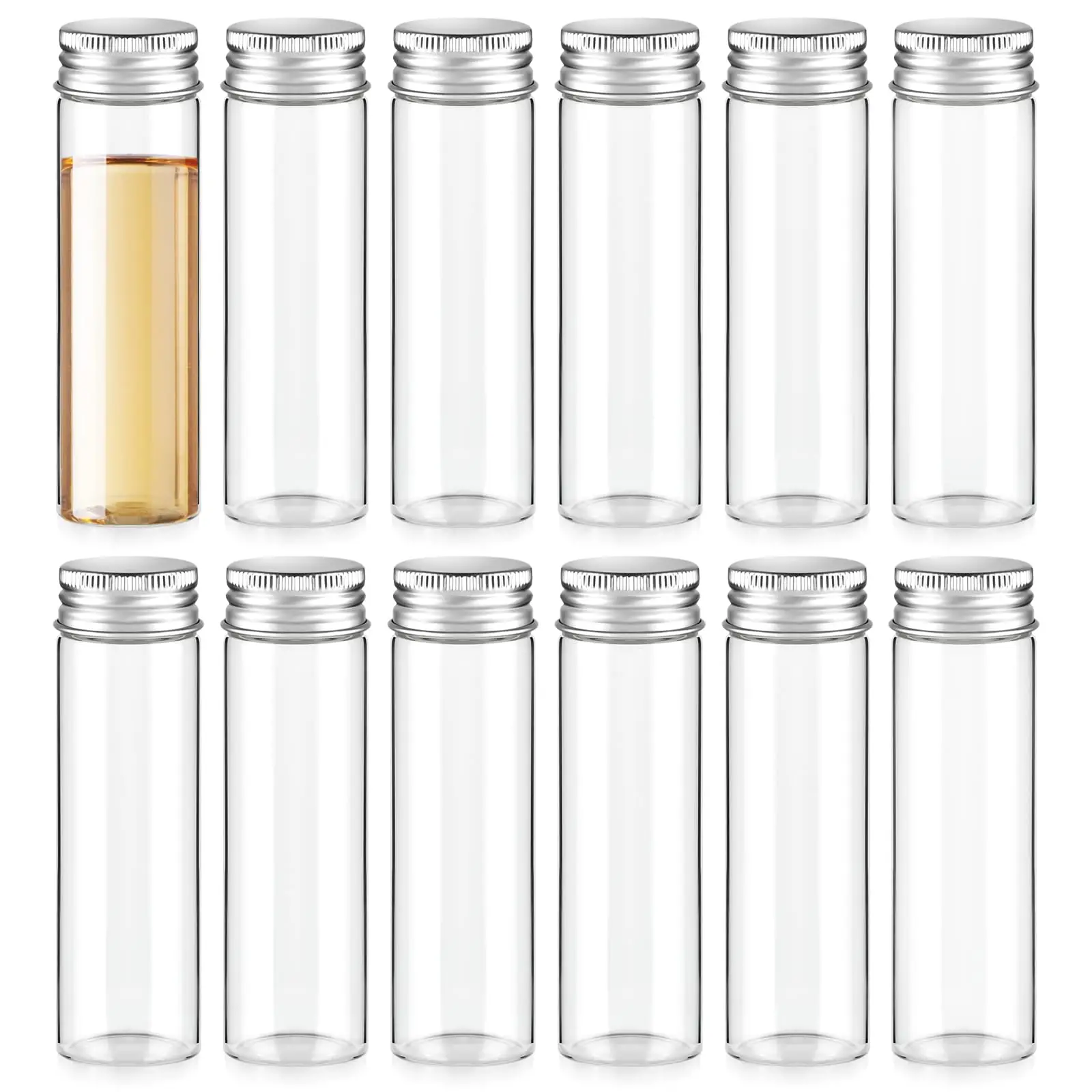 12PCS 50ml Glass Spice Jars, Transparent Spice Containers with Aluminum Lids, Seasoning Storage Bottle, Glass Seasoning Jars