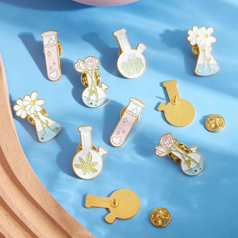 10 PCS Enamel Pin Cute Cartoon Flask Test Tube Plant Lapel Pin Brooches Badges For Backpacks Jackets image 6