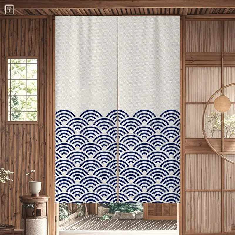 Japanese ukiyo-e Kanagawa Half Curtain Wave Mount Fuji Partition No Punching for Home Decor Door Curtain Japanese Noren Style