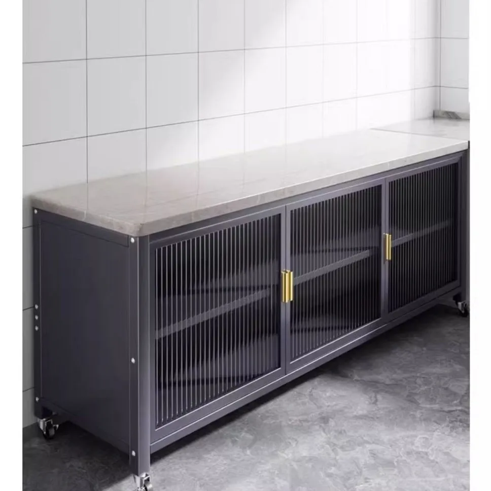 

Nordic side cabinet rock slab kitchen rack floor-to-ceiling multi-layer storage cabinet microwave oven cutting vegetables