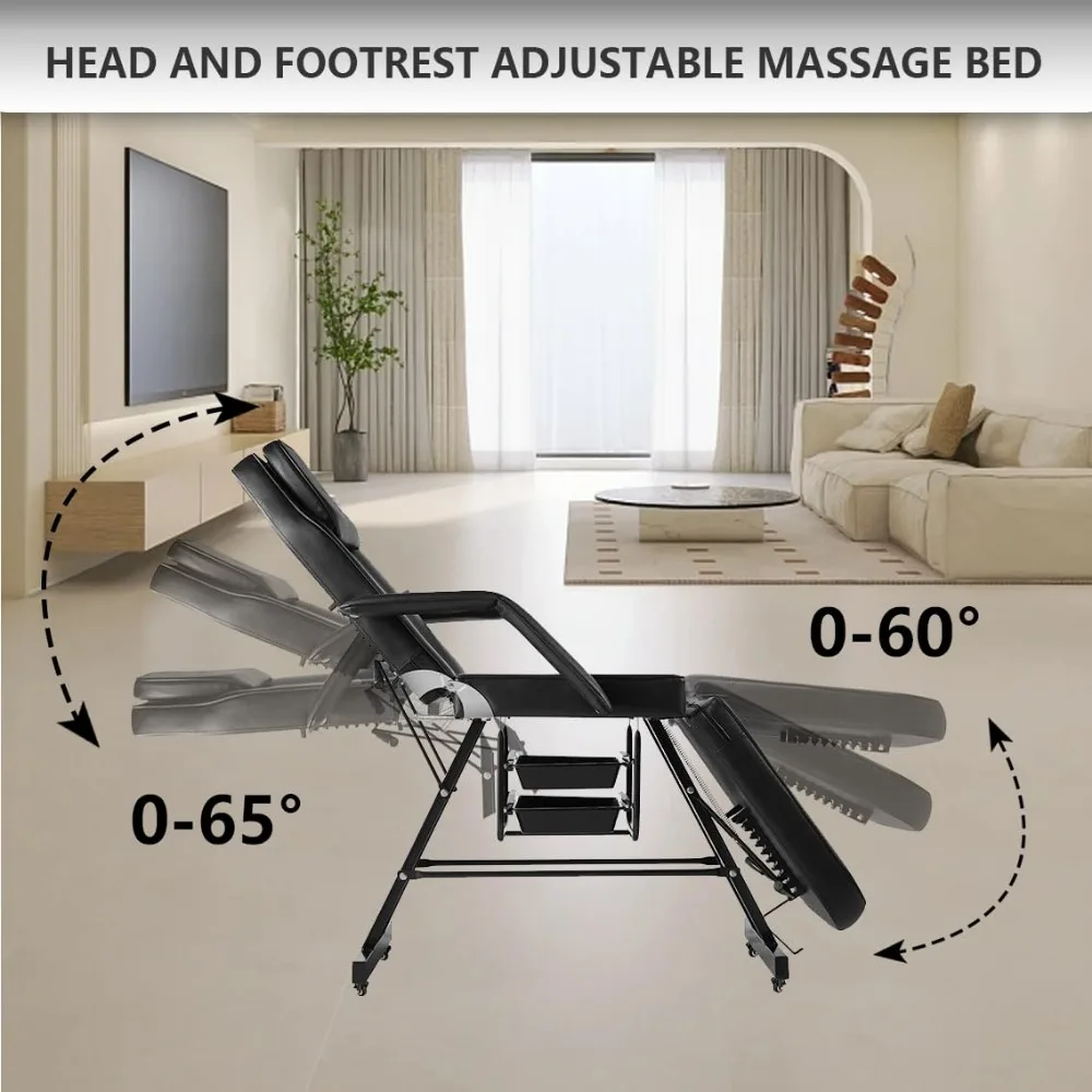 Facial Chair with Wheel Tattoo Chair for Client Beauty Chair Artist Spa Bed Removable Headrest for Client, Esthetician, Artist, image 4