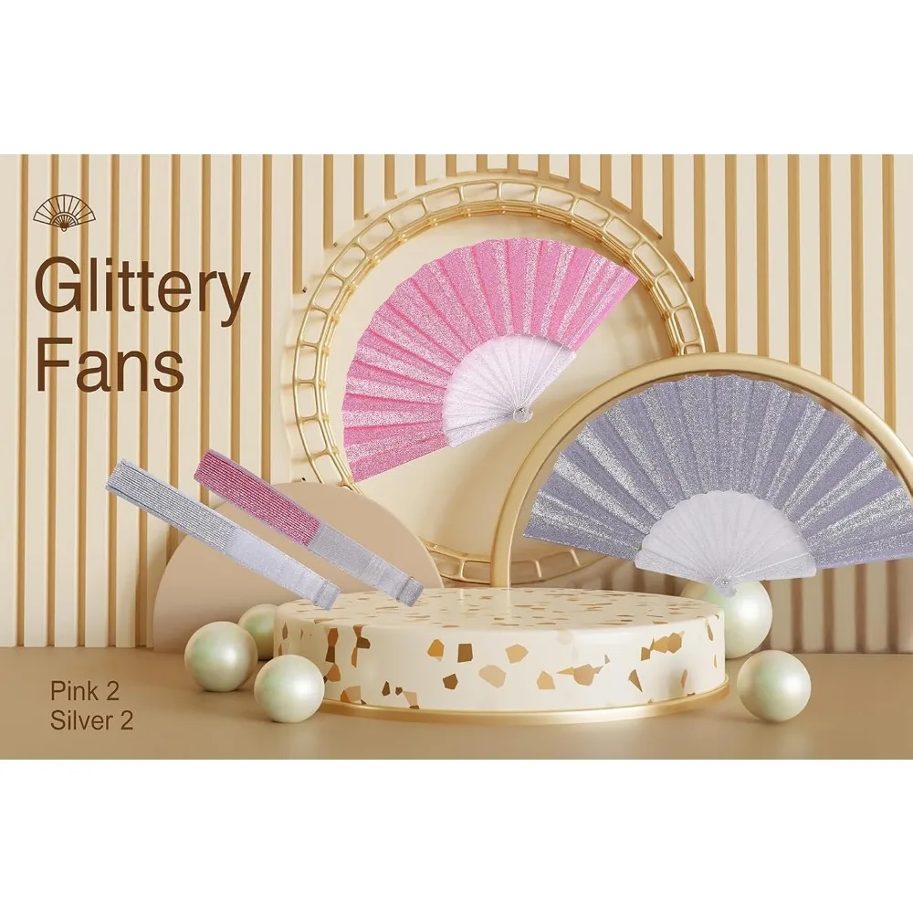 glitter folding hand fan for men women acrylic folding clack hand fan for music disco rave festival party supplies (glitter-slv