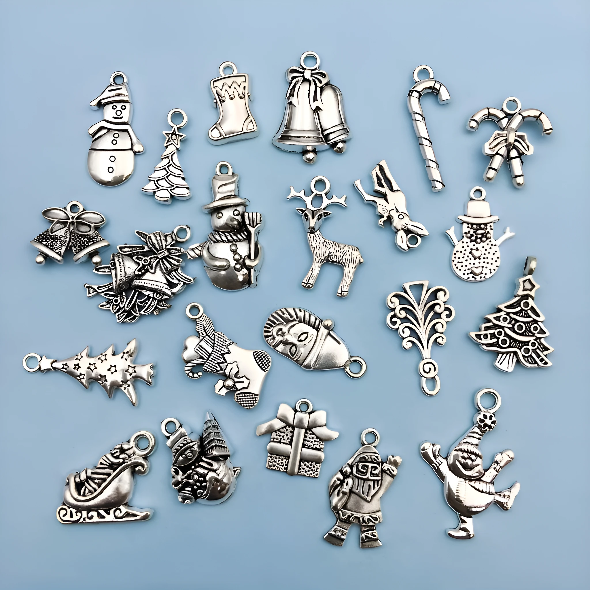 22pcs mixed antique silver Christmas pendants, DIY earrings, necklaces, bracelets, keychain accessories, Halloween Christma gift