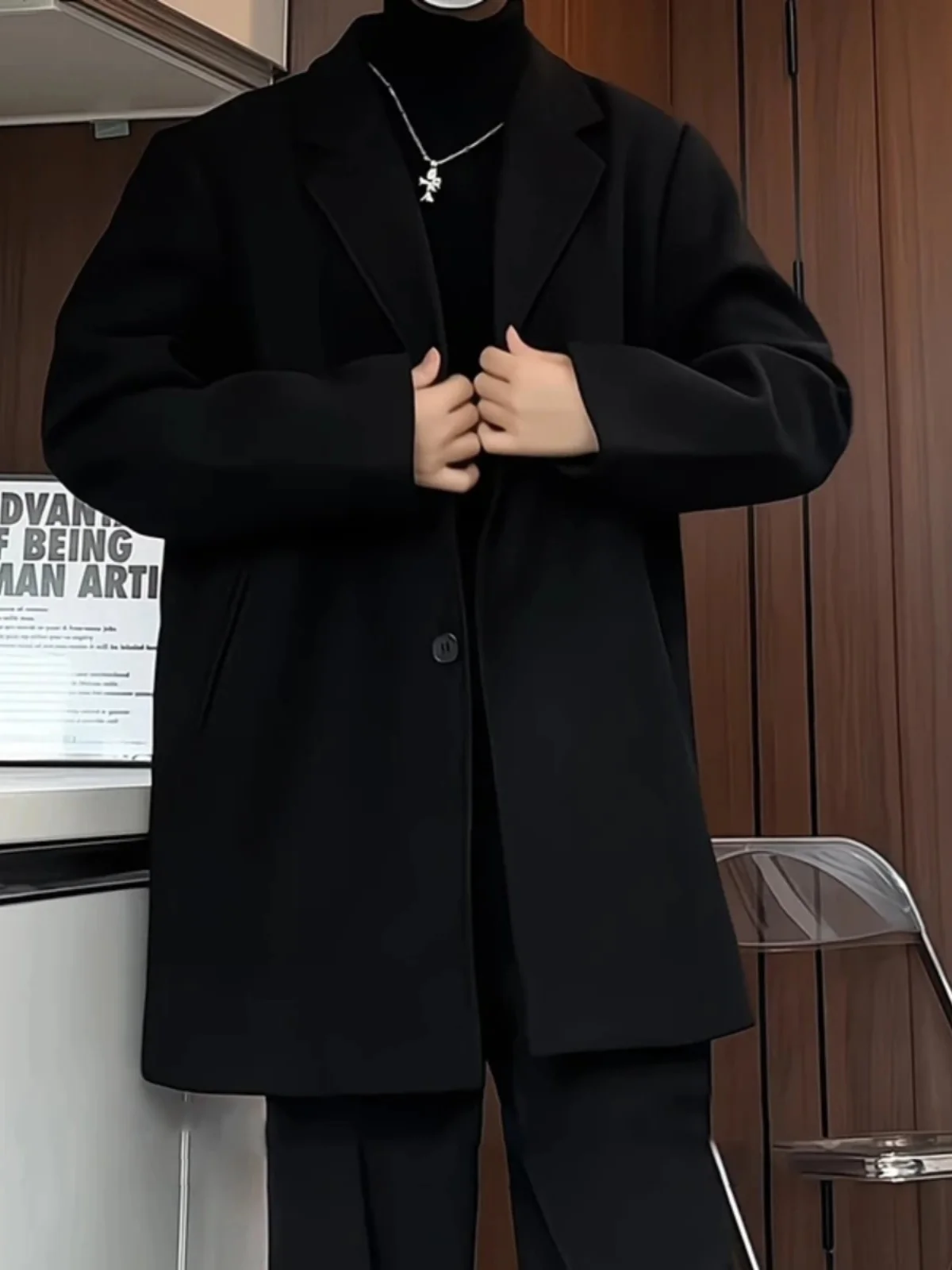 

Мужское зимнее утепленное шерстяное пальто Cleanfit средней длины, ветровка свободного кроя, большие размеры, модный универсальный пиджак