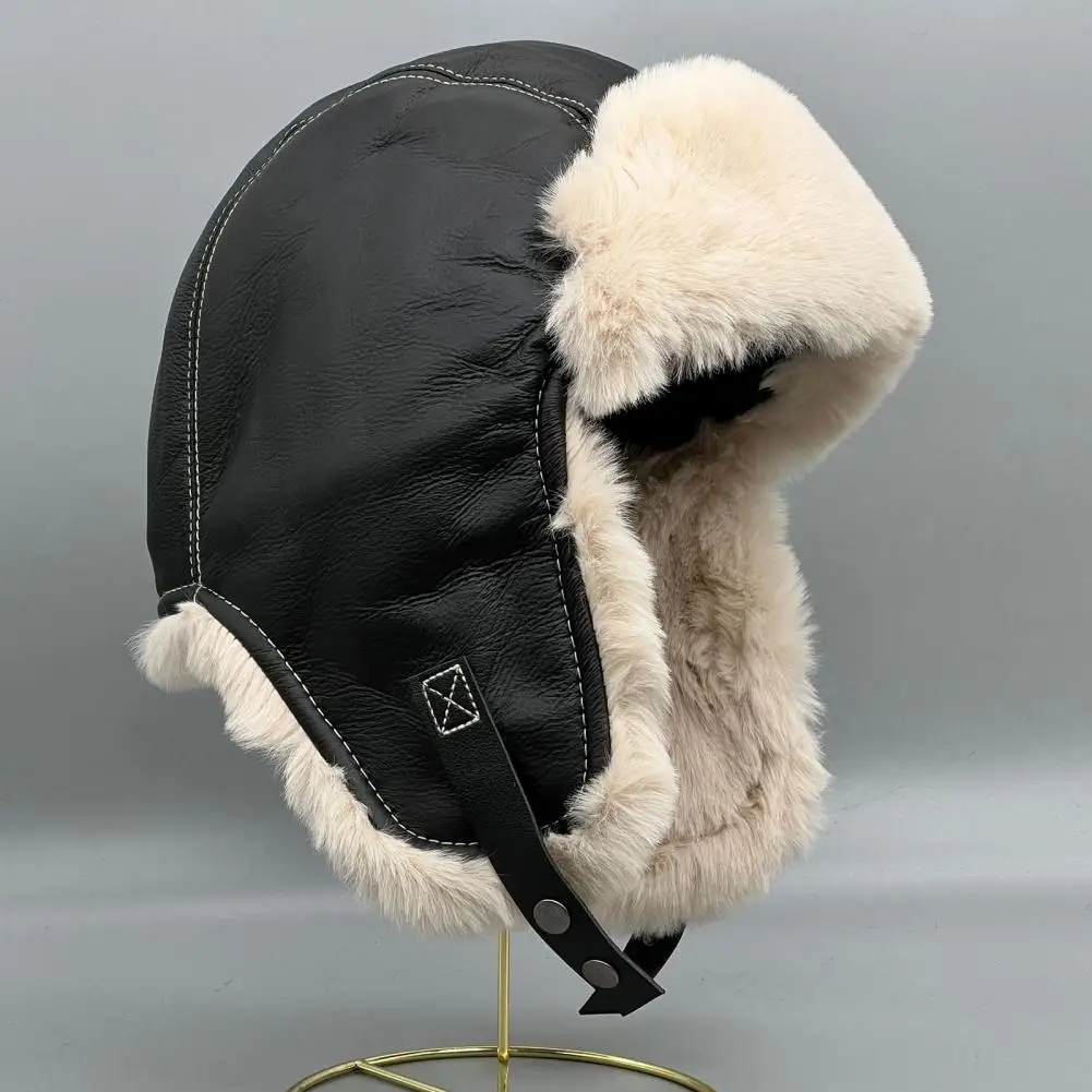 Men Women\'s Aviator Bomber Trapper Hat Warm Ear Caps Thicken Earflaps Heat Retention Soft Furry Lei Feng Cap for Skiing