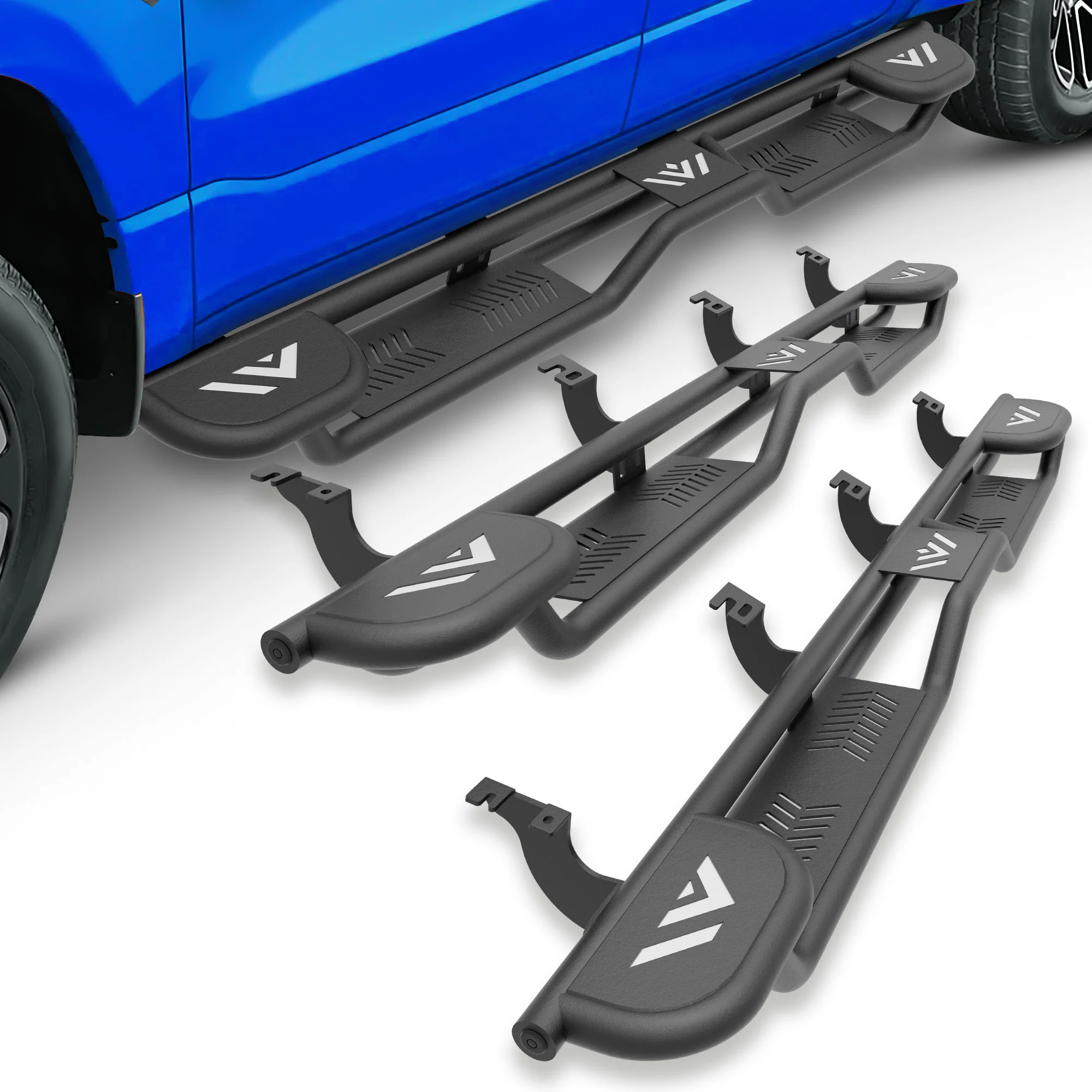 

Three Raised Steps Running Boards with Bolt-on Heavy-Duty Carbon Steel for 2022 2023 2024 2025 2026 Toyota Tundra CrewMax Cab