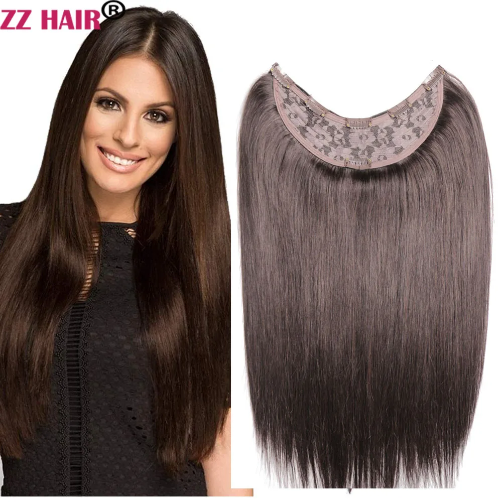 ZZHAIR 100 % brasilianisches Echthaar, Remy-Haarverlängerung, 40,6–66 cm, U-Stück, Perücke, 140–160 g, Clip-in, natürlich, glatt