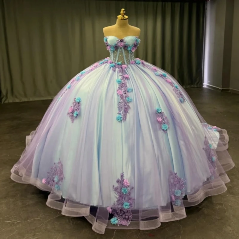 

Purple Quinceanera Dresses Off The Shoulder Applique Flower Beads Sky Lining Party Birthday Sweet 16 Dress Vestidos De 15 Anos